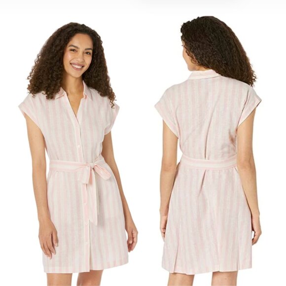DRAPER JAMES Trisha Linen Shirtdress in Light Pink Cabana Stripe, 2X LN - Picture 4 of 11